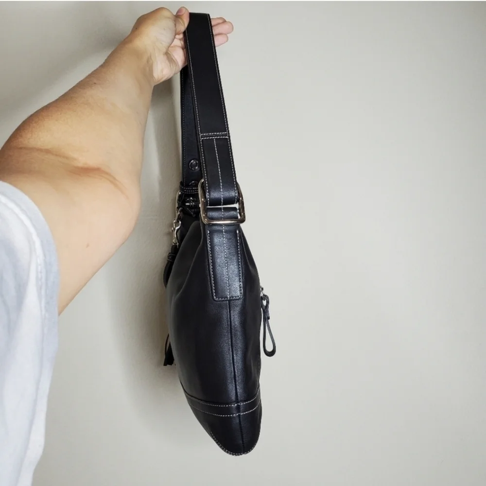 Coach 1415 Soho Slim Y2K Black Leather Hobo Fringe Tasseled Shoulder Bag